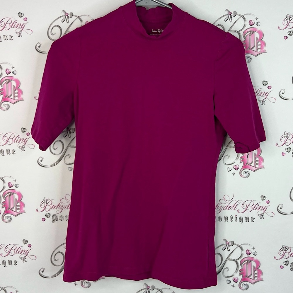 Lord & Taylor turtleneck sleeved pink purple Rich Magenta Short Sleeve Tee